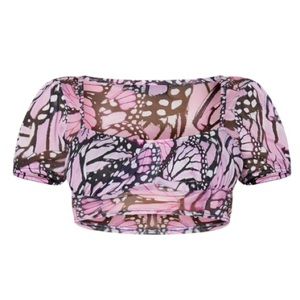 Mesh Butterfly Crop Top (Pink)